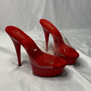 Pleaser Platform Red And Clear Open Toe Heels